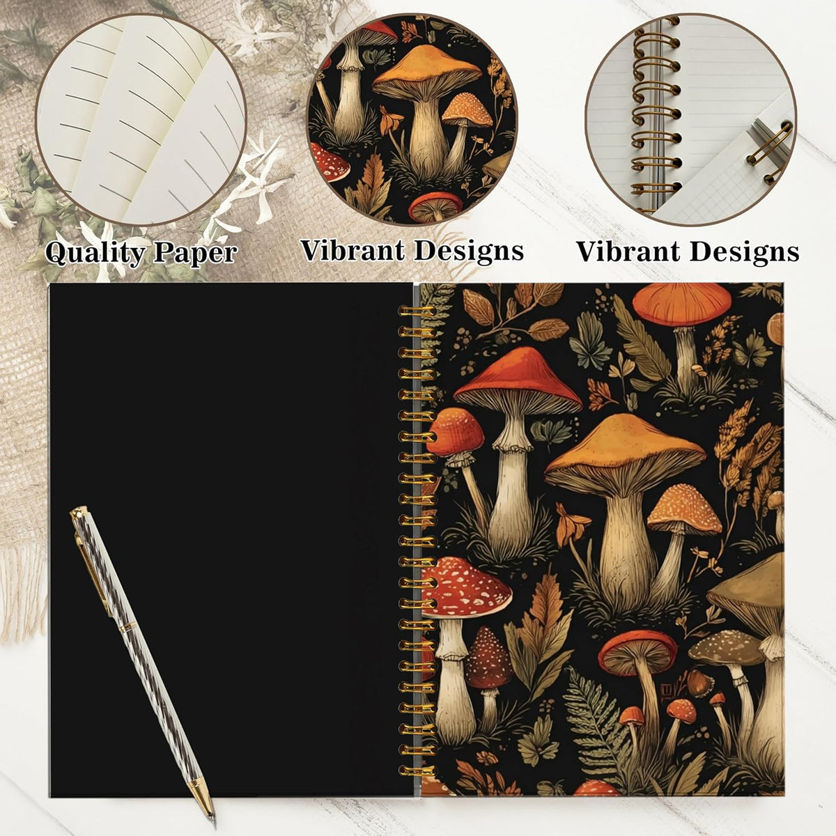 Journaling Notebooks for Women, Lotus Notebook -Meditation Yoga Spiritual Inspirational Planner Notebook Journal Gifts, A5 Spiral Journal Notebook Office Supplies Gifts for Women Birthday Christmas (Golden)