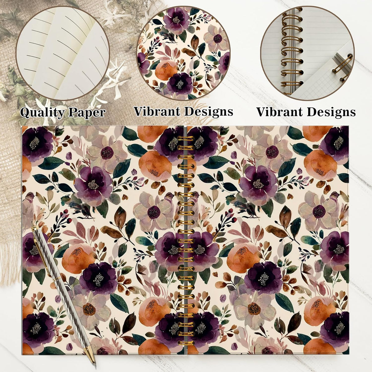 Journaling Notebooks for Women, Lotus Notebook -Meditation Yoga Spiritual Inspirational Planner Notebook Journal Gifts, A5 Spiral Journal Notebook Office Supplies Gifts for Women Birthday Christmas (Golden)