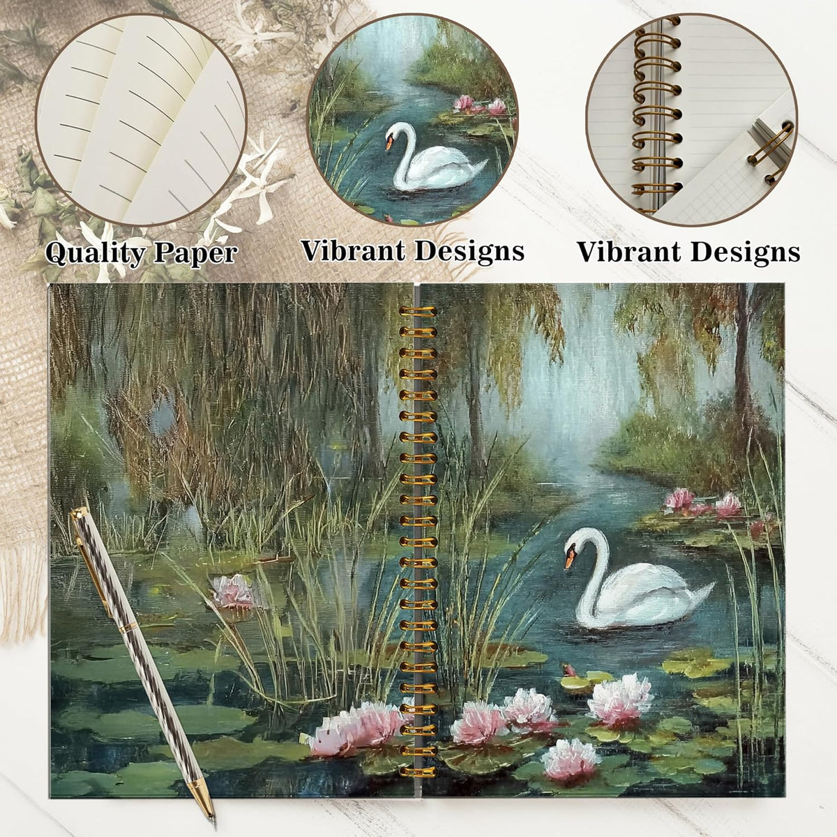 Journaling Notebooks for Women, Lotus Notebook -Meditation Yoga Spiritual Inspirational Planner Notebook Journal Gifts, A5 Spiral Journal Notebook Office Supplies Gifts for Women Birthday Christmas (Golden)