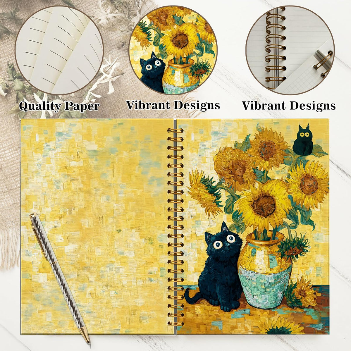 Journaling Notebooks for Women, Lotus Notebook -Meditation Yoga Spiritual Inspirational Planner Notebook Journal Gifts, A5 Spiral Journal Notebook Office Supplies Gifts for Women Birthday Christmas (Golden)