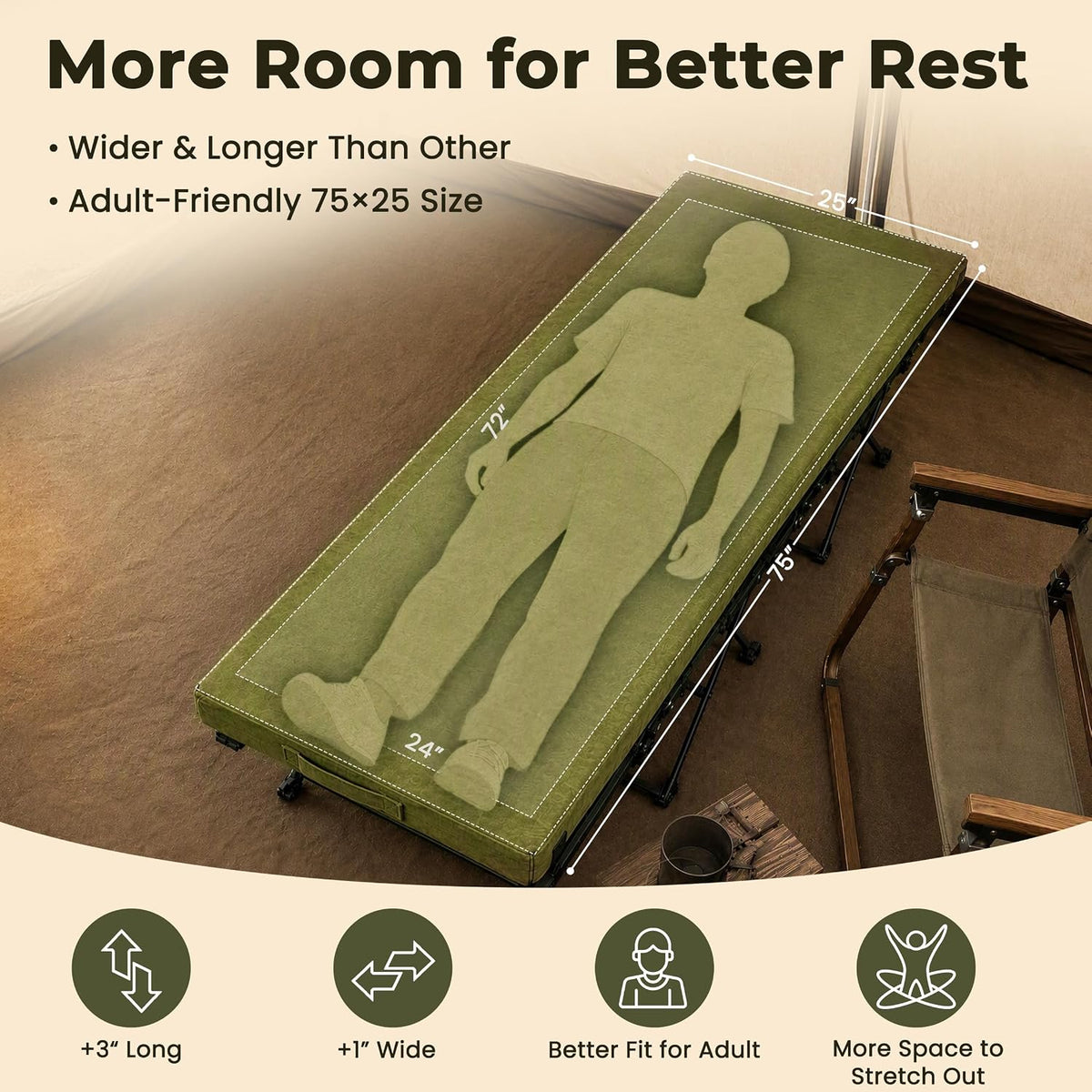 Memory Foam Camping Mattress Pad 3inch Cot Size Waterproof Roll Up Bed Sleeping Mat for Adults Portable Roll Up Mattress for Travel Guest Floor Bed Cot Mattress Pad for Car, Tent