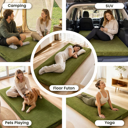 Memory Foam Camping Mattress Pad 3inch Cot Size Waterproof Roll Up Bed Sleeping Mat for Adults Portable Roll Up Mattress for Travel Guest Floor Bed Cot Mattress Pad for Car, Tent