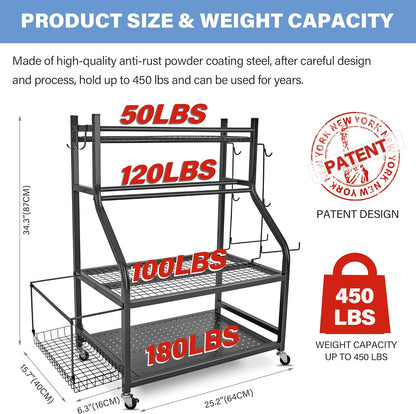 Dumbbell Rack - Weight Rack for Dumbbells, Home Gym Storage Rack for Yoga Mat, Dumbbells and Kettlebells, All in One Workout Equipment Storage with Caster Wheels (Hold Up to 450 Lbs)