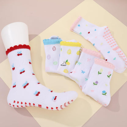 Cute Ruffle Pilates Grip Socks for Women