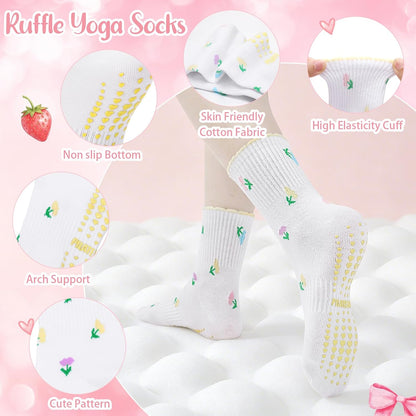 Cute Ruffle Pilates Grip Socks for Women