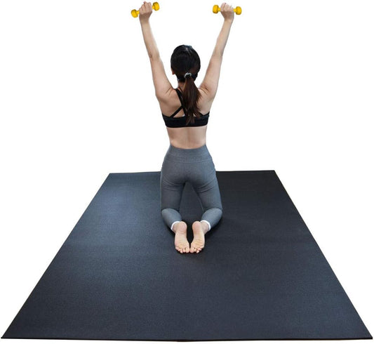 Large Exercise Mat 6 x 4 feet (72" x 48" x 1/4") 6 mm Thick & High Density Mat for Home Cardio and Yoga Workouts, Durable Gym Floor, Black