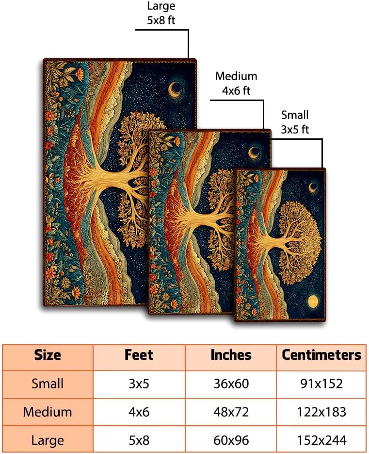 Tree of Life Area Rug – Bohemian Mandala Carpet for Living Room, Bedroom, Meditation Space, Yoga, Spiritual Home Décor – Large Soft Floor Mat for Indoor Decoration (TOL08)