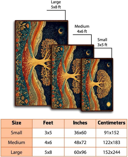 Tree of Life Area Rug – Bohemian Mandala Carpet for Living Room, Bedroom, Meditation Space, Yoga, Spiritual Home Décor – Large Soft Floor Mat for Indoor Decoration (TOL08)