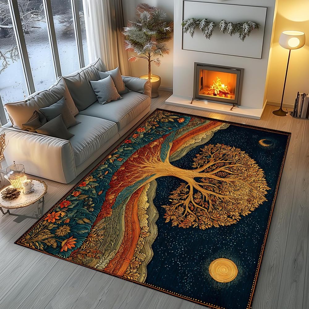 Tree of Life Area Rug – Bohemian Mandala Carpet for Living Room, Bedroom, Meditation Space, Yoga, Spiritual Home Décor – Large Soft Floor Mat for Indoor Decoration (TOL08)