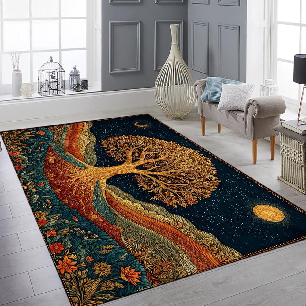 Tree of Life Area Rug – Bohemian Mandala Carpet for Living Room, Bedroom, Meditation Space, Yoga, Spiritual Home Décor – Large Soft Floor Mat for Indoor Decoration (TOL08)