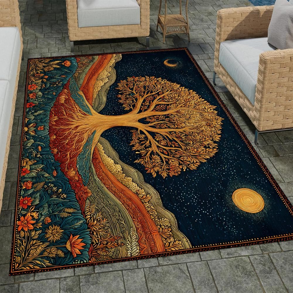Tree of Life Area Rug – Bohemian Mandala Carpet for Living Room, Bedroom, Meditation Space, Yoga, Spiritual Home Décor – Large Soft Floor Mat for Indoor Decoration (TOL08)