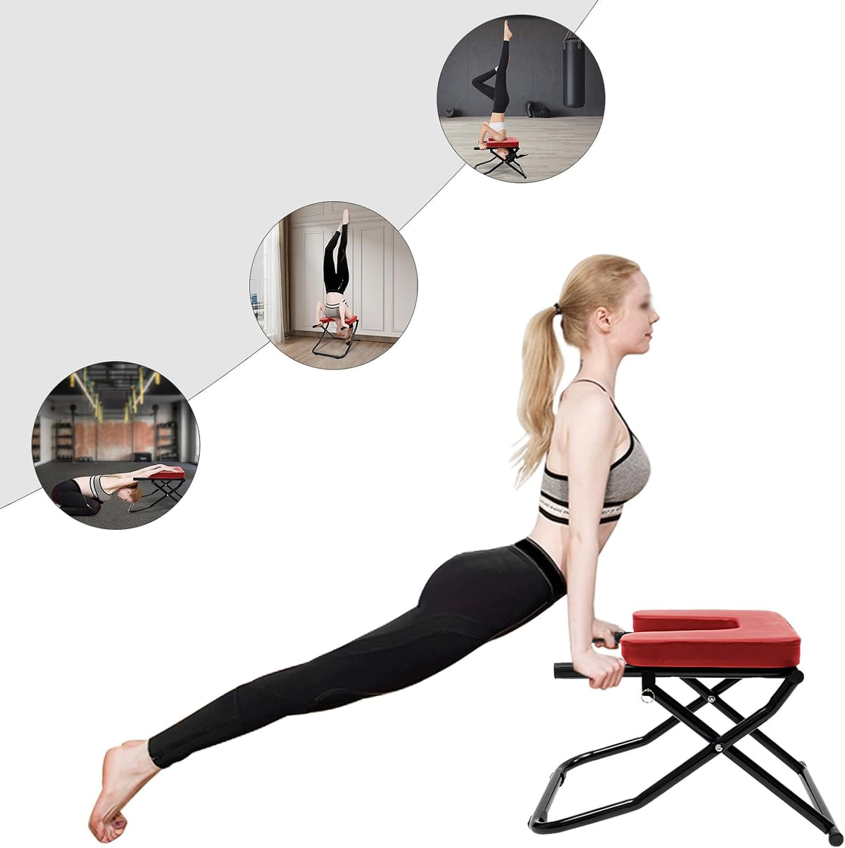 Yoga Headstand Bench, Foldable Yoga Headstand Bench, Yoga Inversion Chair with Comfortable Panel, Inversion Chair for Practice Head Stand, Shoulderstand and Strength Training (Red)