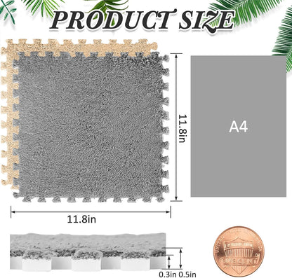15 Pcs Plush Carpet Tiles Interlocking Floor Mat,Gray