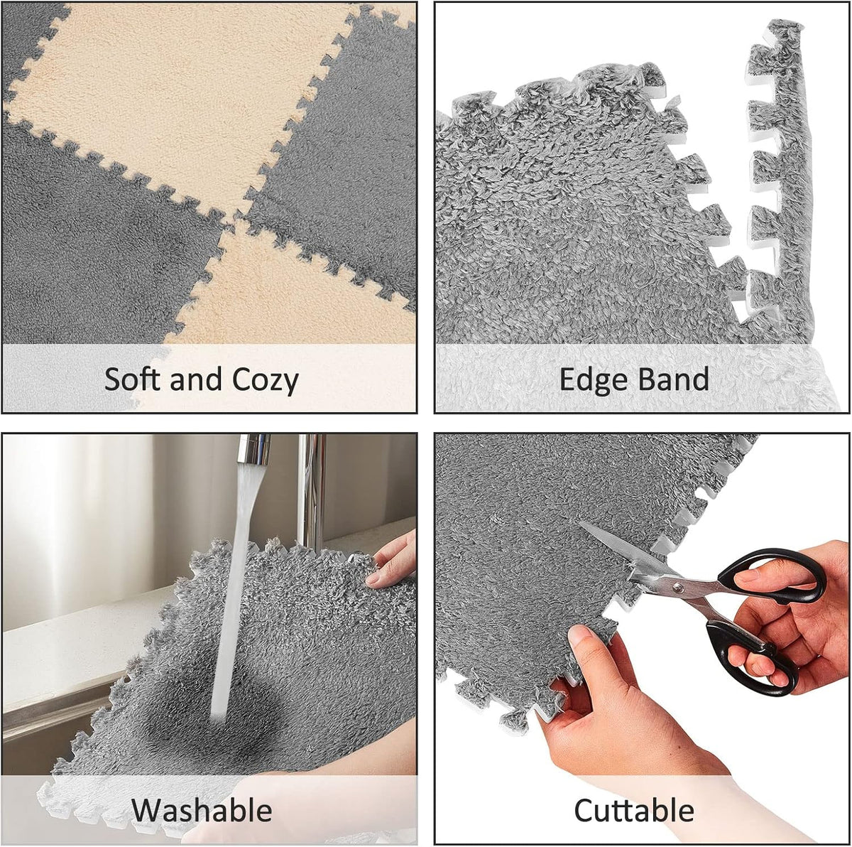 15 Pcs Plush Carpet Tiles Interlocking Floor Mat,Gray