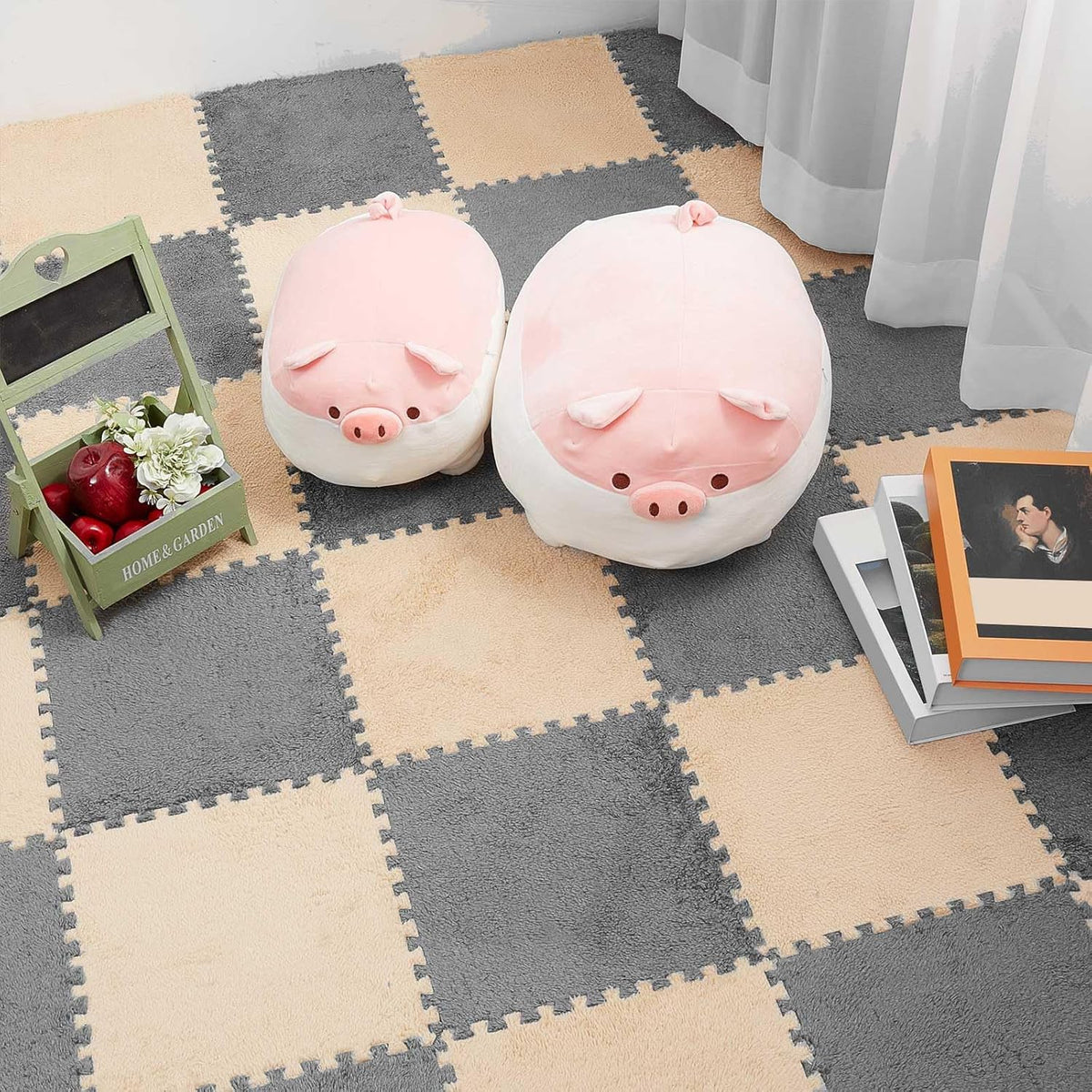 15 Pcs Plush Carpet Tiles Interlocking Floor Mat,Gray