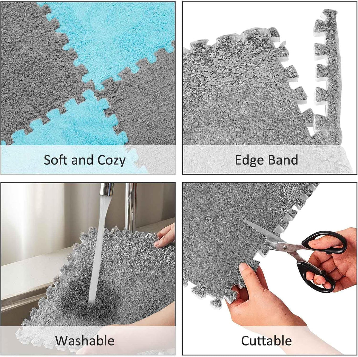 15 Pcs Plush Carpet Tiles Interlocking Floor Mat,Gray