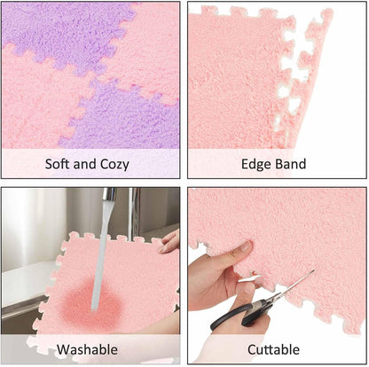 15 Pcs Plush Carpet Tiles Interlocking Floor Mat,Gray