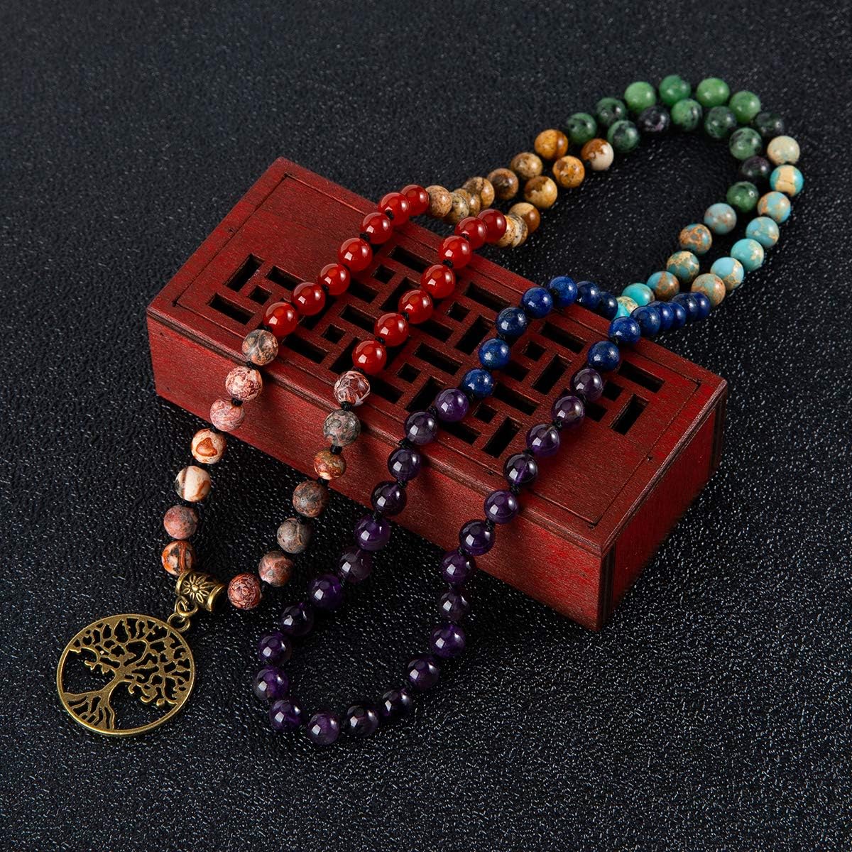7 Chakra 108 Mala Beads Bracelet Real Gemstone Yoga Meditation Hand Knotted Mala Prayer Bead Necklace
