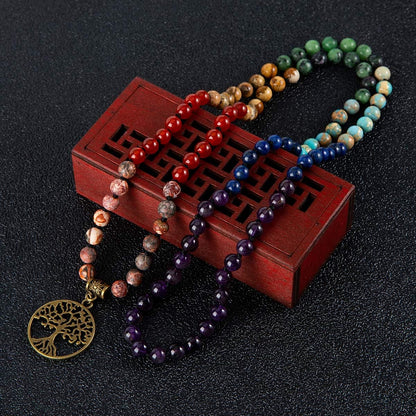 7 Chakra 108 Mala Beads Bracelet Real Gemstone Yoga Meditation Hand Knotted Mala Prayer Bead Necklace