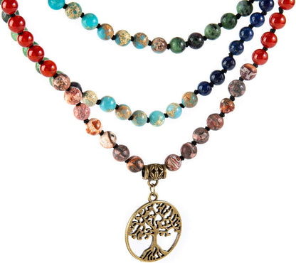 7 Chakra 108 Mala Beads Bracelet Real Gemstone Yoga Meditation Hand Knotted Mala Prayer Bead Necklace