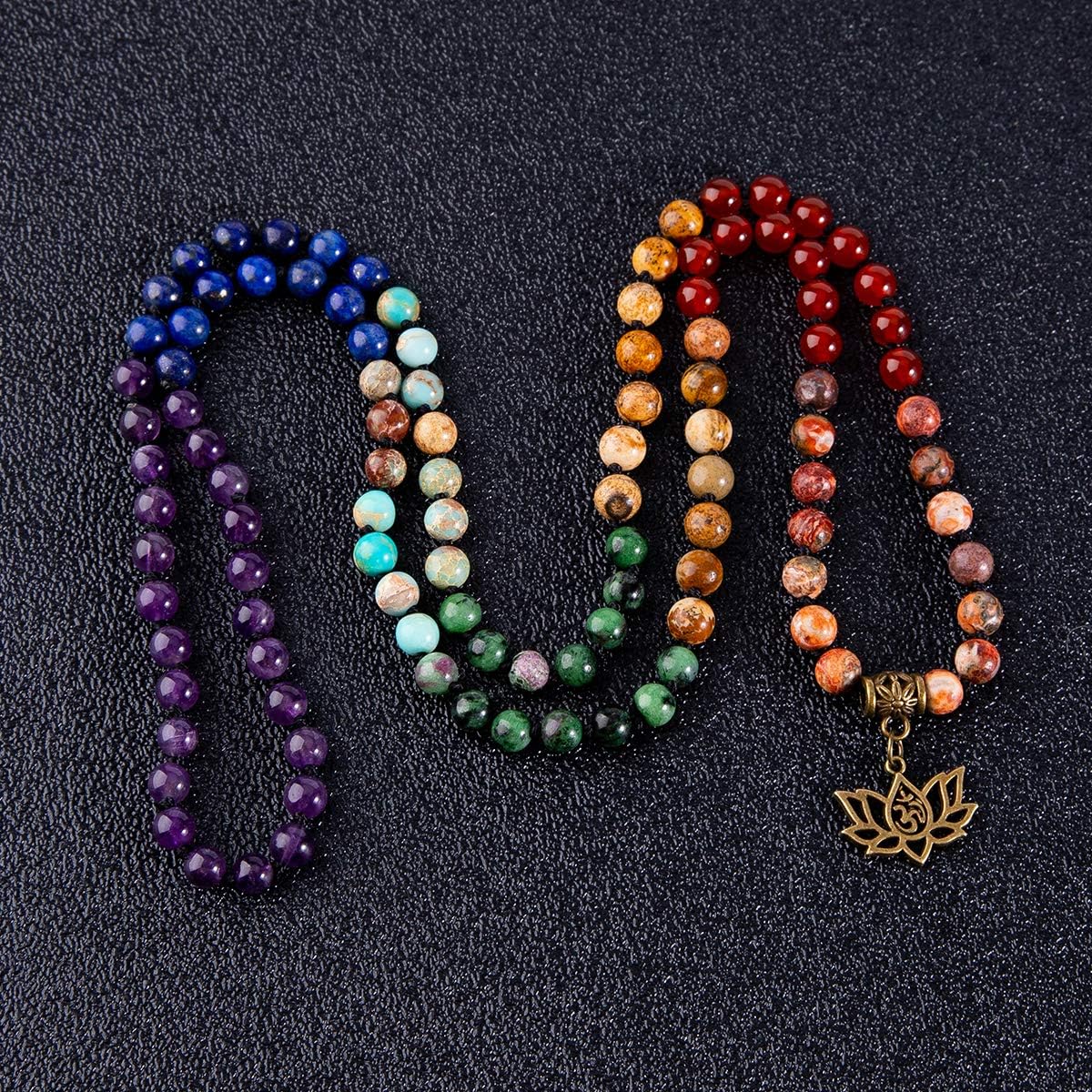 7 Chakra 108 Mala Beads Bracelet Real Gemstone Yoga Meditation Hand Knotted Mala Prayer Bead Necklace