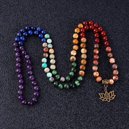 7 Chakra 108 Mala Beads Bracelet Real Gemstone Yoga Meditation Hand Knotted Mala Prayer Bead Necklace