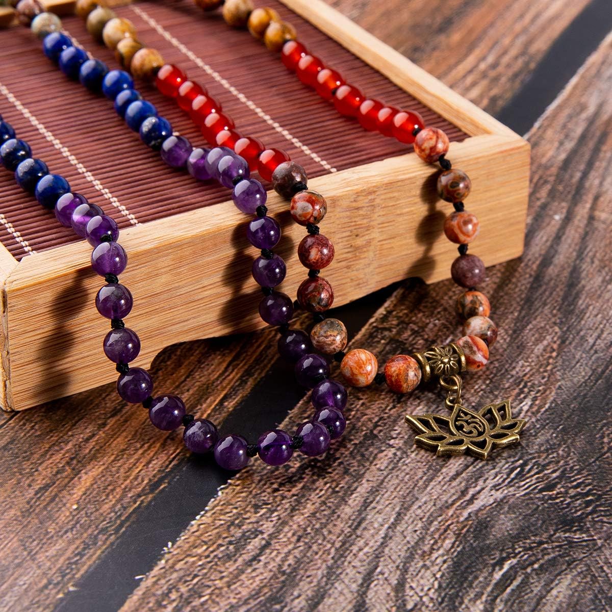 7 Chakra 108 Mala Beads Bracelet Real Gemstone Yoga Meditation Hand Knotted Mala Prayer Bead Necklace