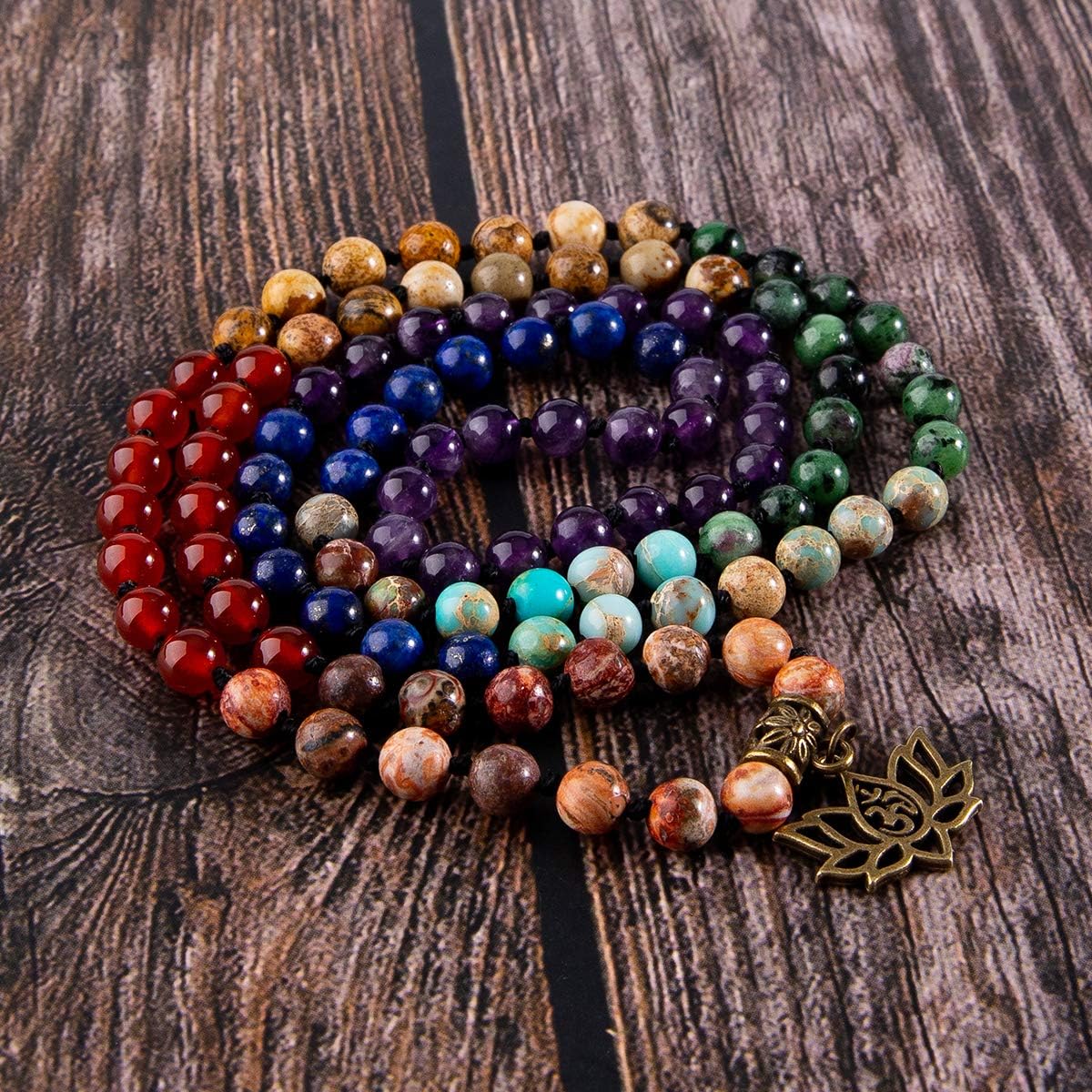 7 Chakra 108 Mala Beads Bracelet Real Gemstone Yoga Meditation Hand Knotted Mala Prayer Bead Necklace