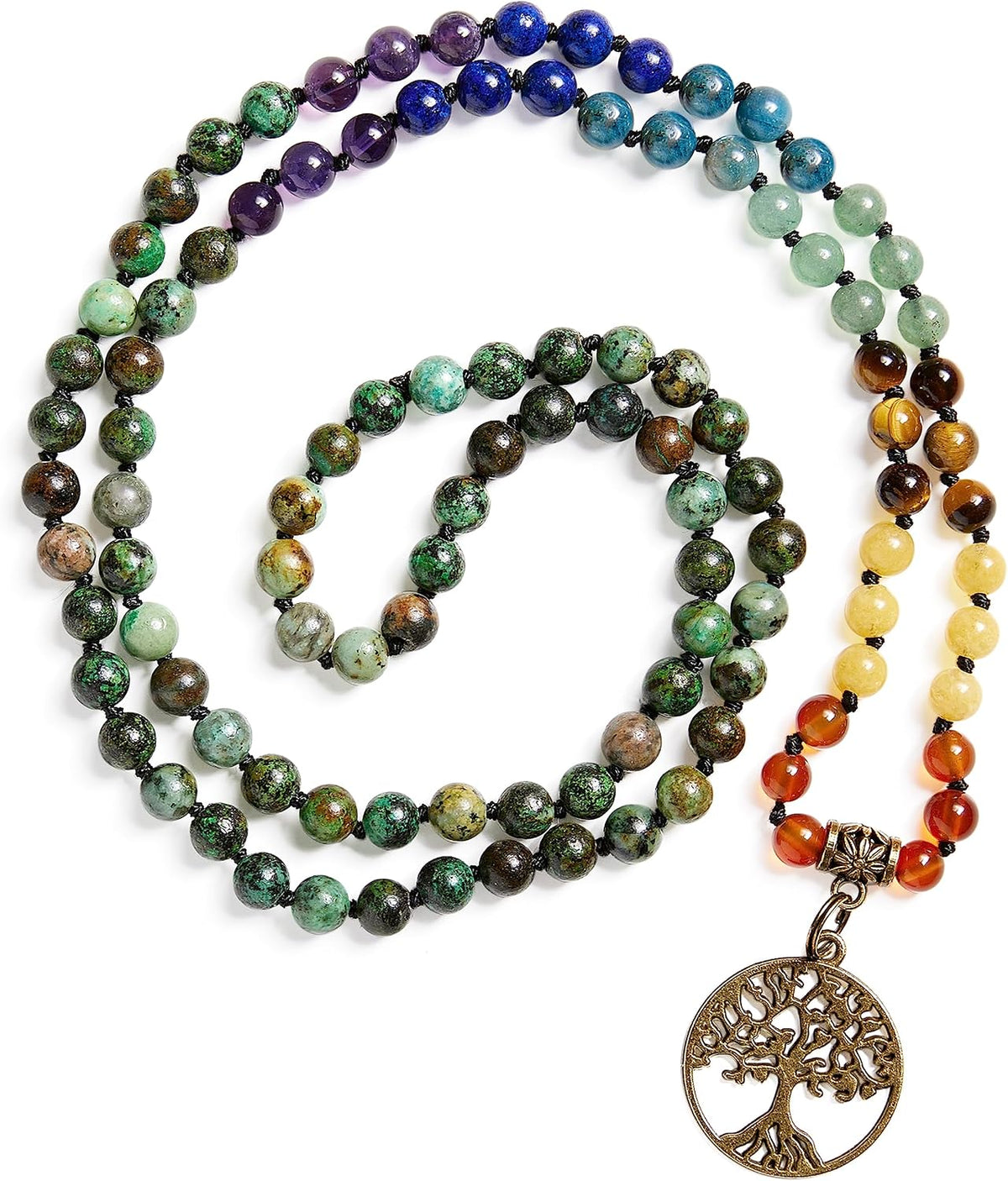 7 Chakra 108 Mala Beads Bracelet Real Gemstone Yoga Meditation Hand Knotted Mala Prayer Bead Necklace