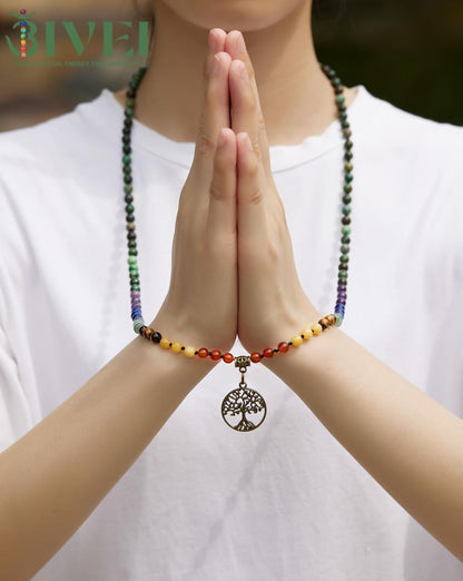 7 Chakra 108 Mala Beads Bracelet Real Gemstone Yoga Meditation Hand Knotted Mala Prayer Bead Necklace