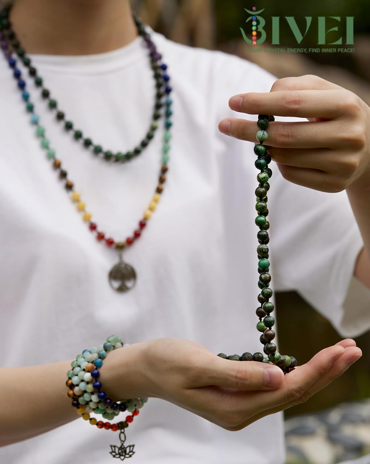 7 Chakra 108 Mala Beads Bracelet Real Gemstone Yoga Meditation Hand Knotted Mala Prayer Bead Necklace