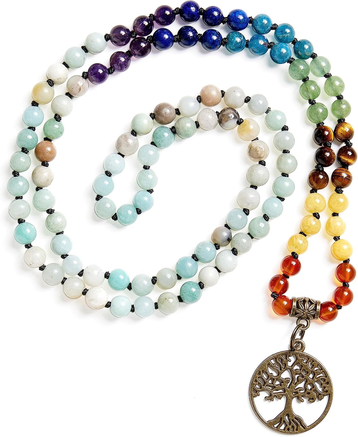 7 Chakra 108 Mala Beads Bracelet Real Gemstone Yoga Meditation Hand Knotted Mala Prayer Bead Necklace