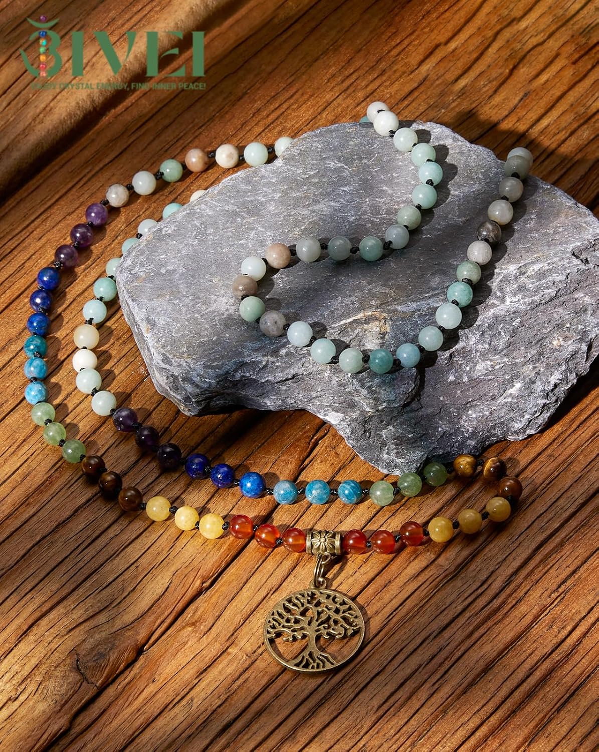 7 Chakra 108 Mala Beads Bracelet Real Gemstone Yoga Meditation Hand Knotted Mala Prayer Bead Necklace