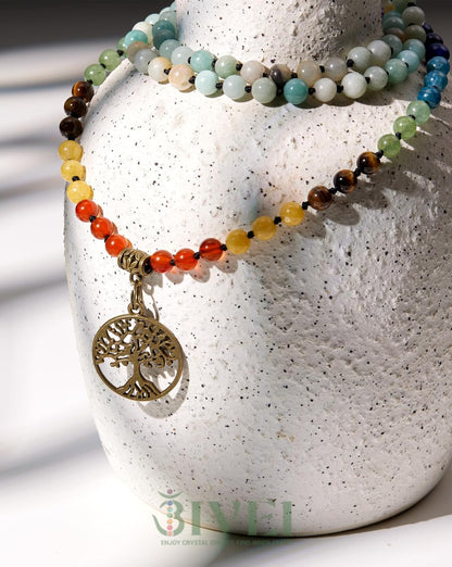 7 Chakra 108 Mala Beads Bracelet Real Gemstone Yoga Meditation Hand Knotted Mala Prayer Bead Necklace