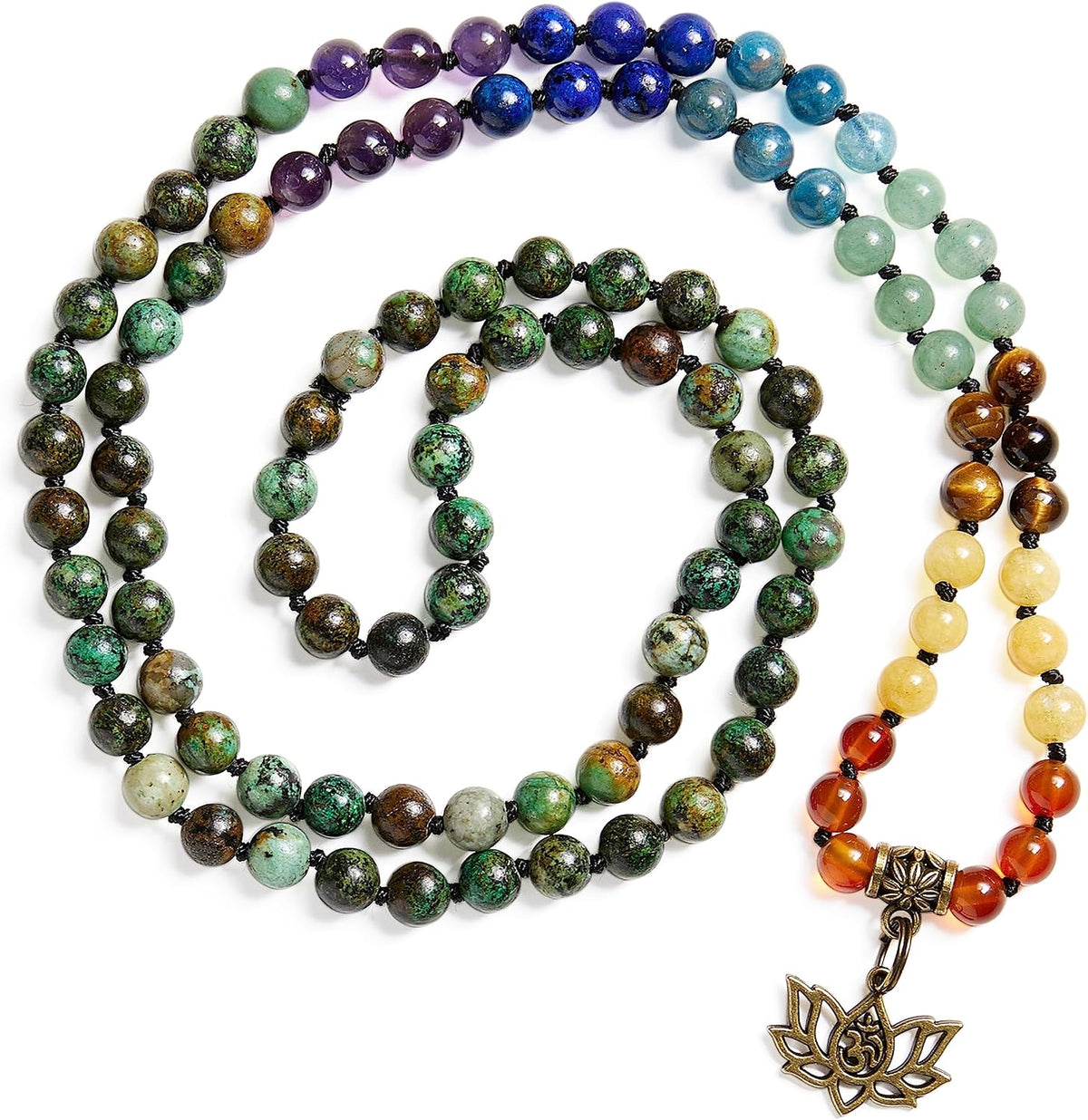 7 Chakra 108 Mala Beads Bracelet Real Gemstone Yoga Meditation Hand Knotted Mala Prayer Bead Necklace