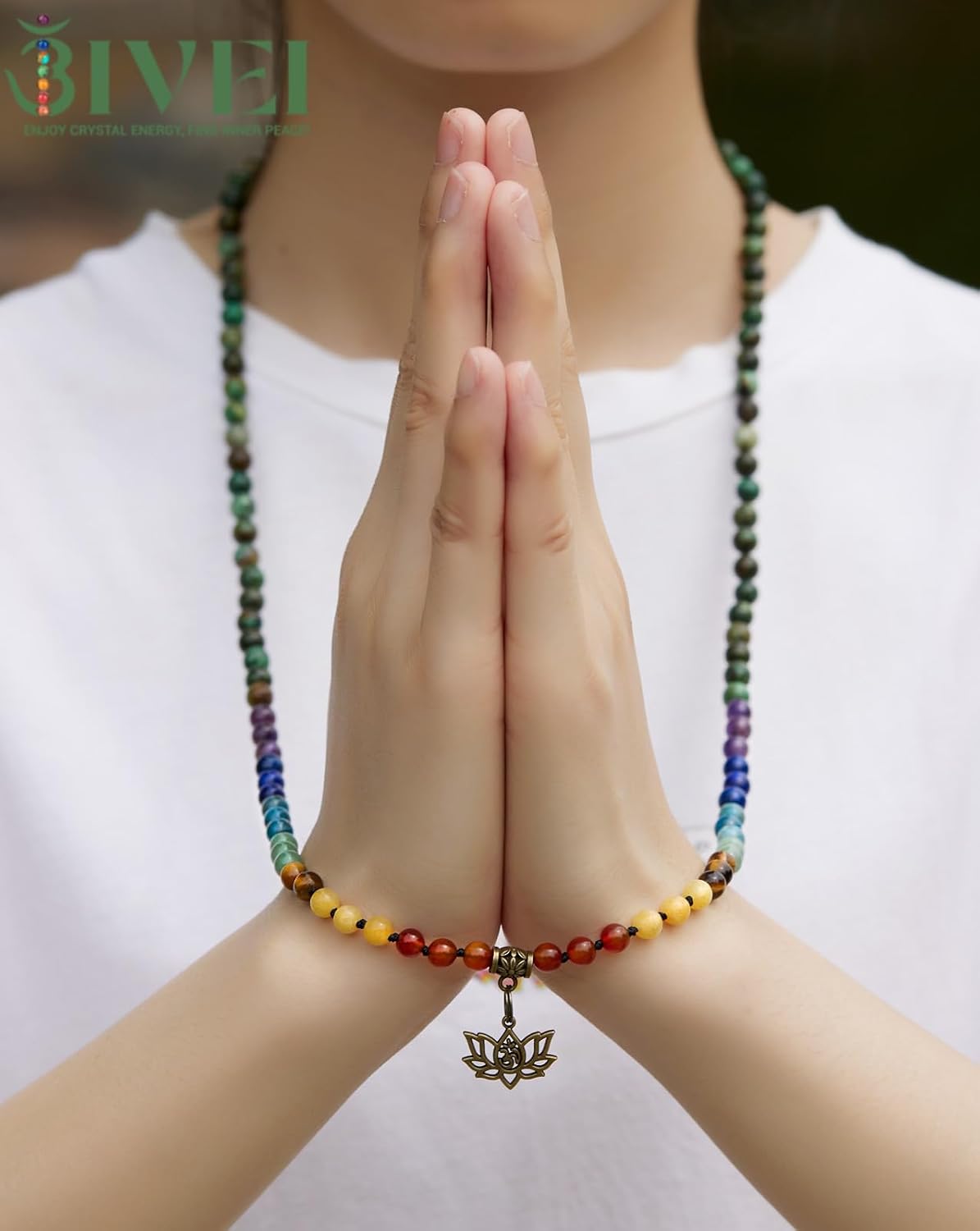 7 Chakra 108 Mala Beads Bracelet Real Gemstone Yoga Meditation Hand Knotted Mala Prayer Bead Necklace