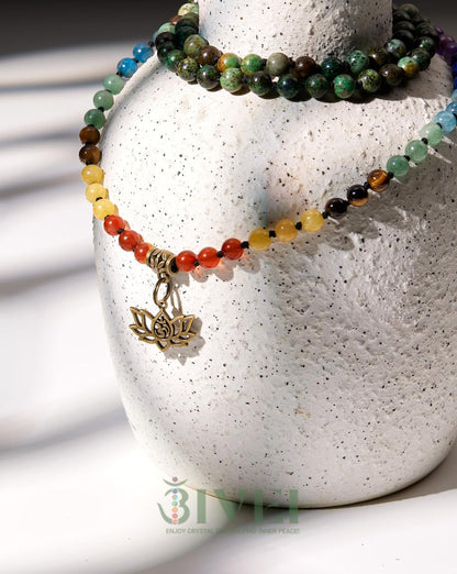 7 Chakra 108 Mala Beads Bracelet Real Gemstone Yoga Meditation Hand Knotted Mala Prayer Bead Necklace