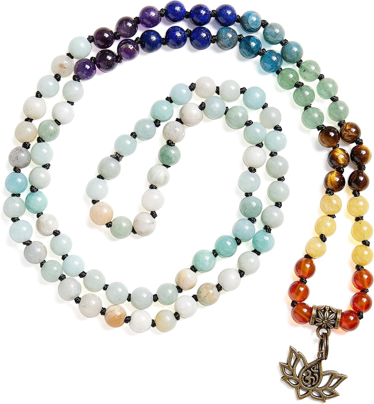 7 Chakra 108 Mala Beads Bracelet Real Gemstone Yoga Meditation Hand Knotted Mala Prayer Bead Necklace