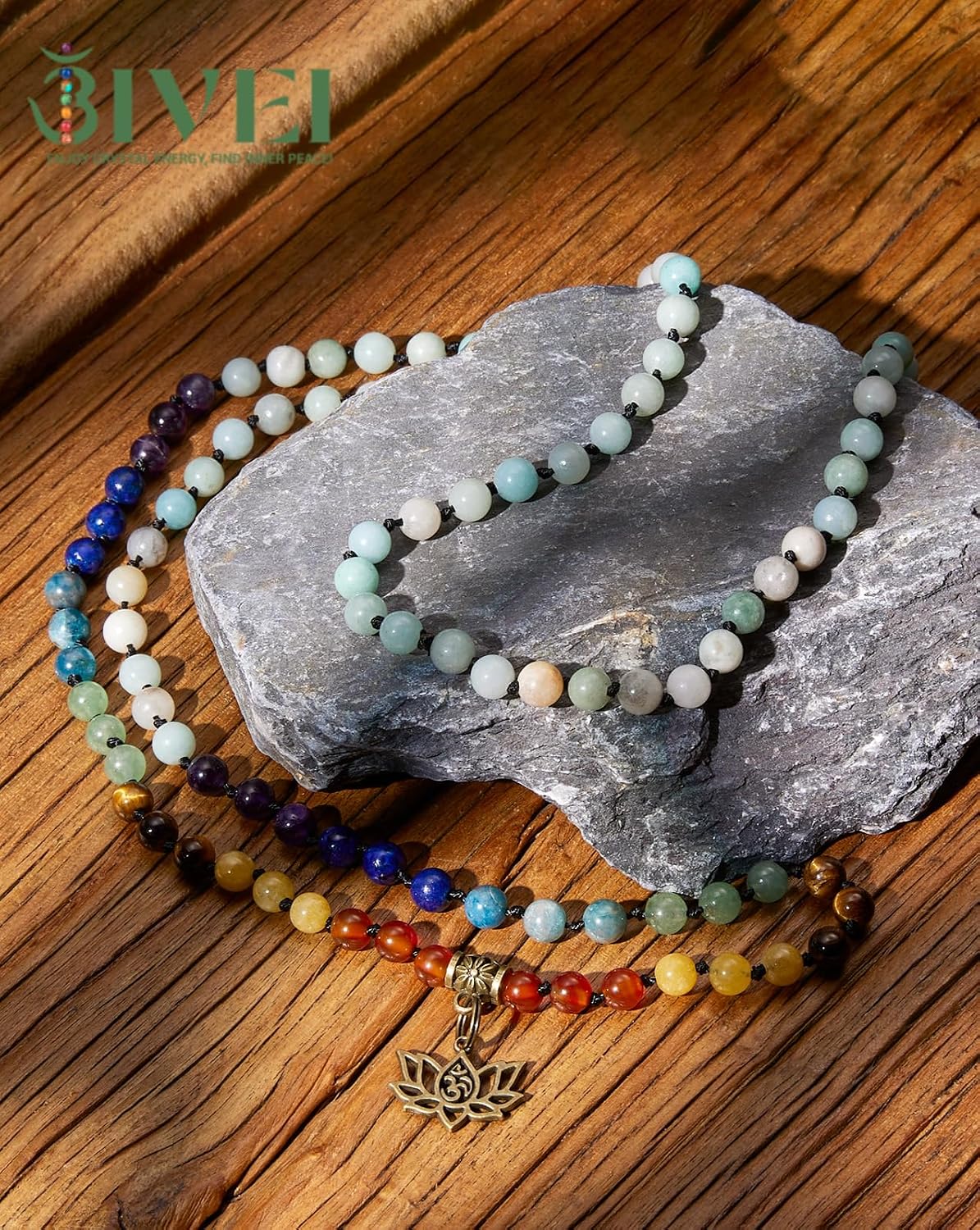 7 Chakra 108 Mala Beads Bracelet Real Gemstone Yoga Meditation Hand Knotted Mala Prayer Bead Necklace