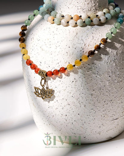 7 Chakra 108 Mala Beads Bracelet Real Gemstone Yoga Meditation Hand Knotted Mala Prayer Bead Necklace