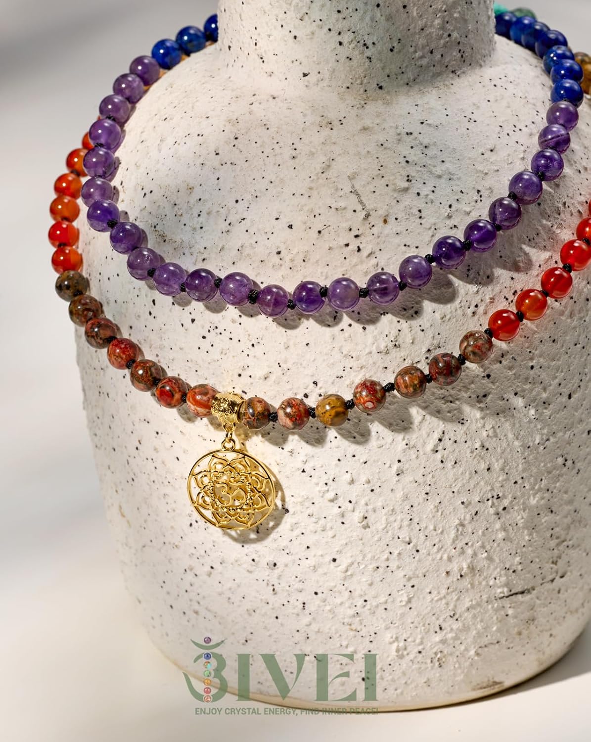 7 Chakra 108 Mala Beads Bracelet Real Gemstone Yoga Meditation Hand Knotted Mala Prayer Bead Necklace