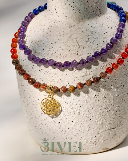 7 Chakra 108 Mala Beads Bracelet Real Gemstone Yoga Meditation Hand Knotted Mala Prayer Bead Necklace