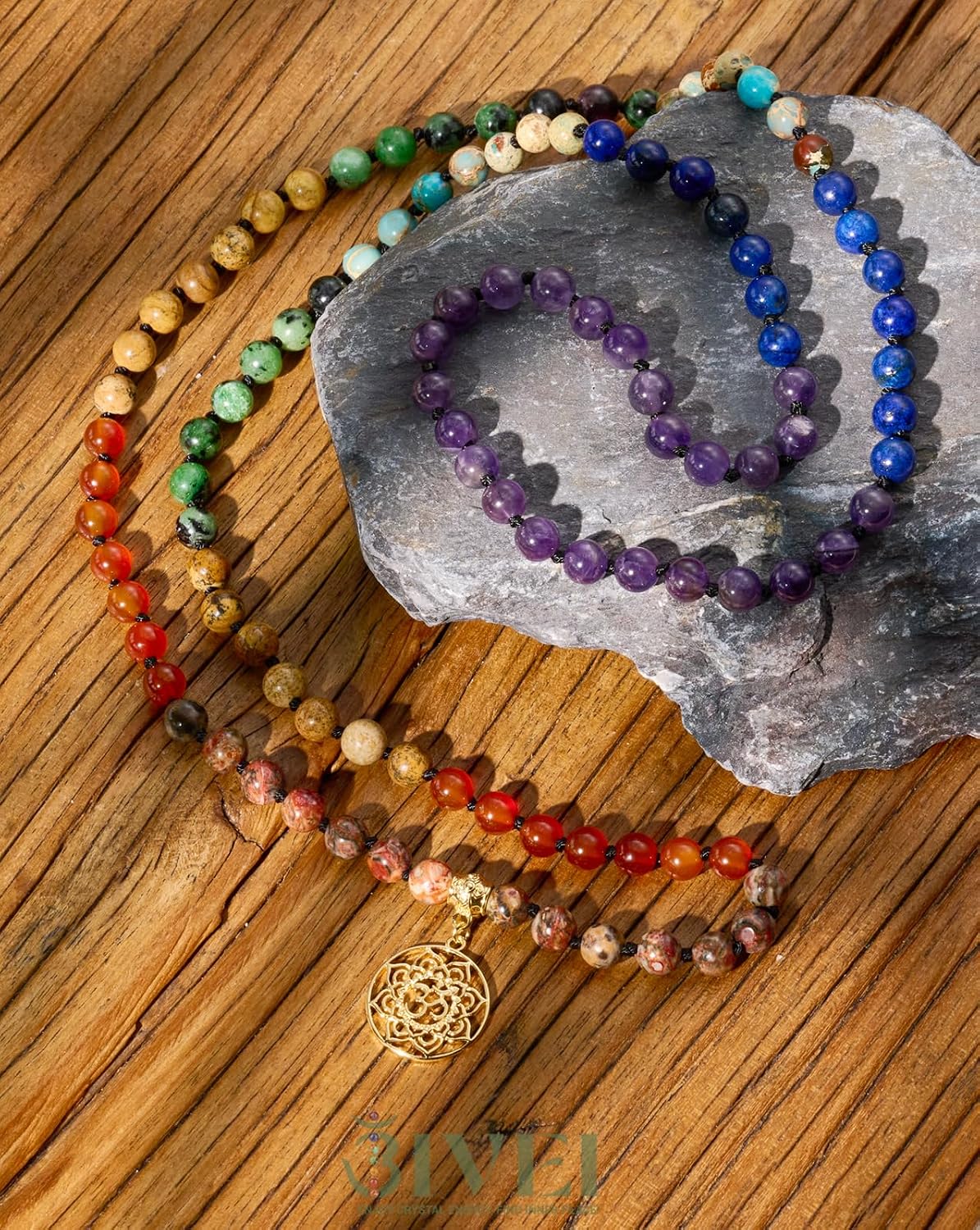 7 Chakra 108 Mala Beads Bracelet Real Gemstone Yoga Meditation Hand Knotted Mala Prayer Bead Necklace