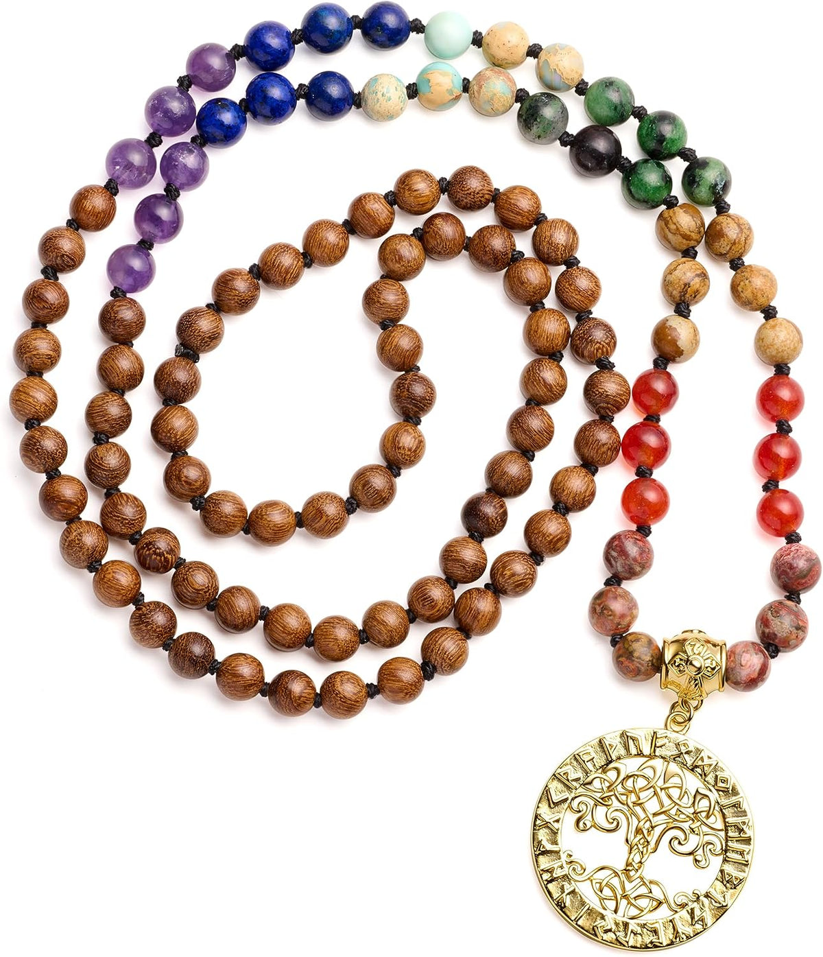 7 Chakra 108 Mala Beads Bracelet Real Gemstone Yoga Meditation Hand Knotted Mala Prayer Bead Necklace