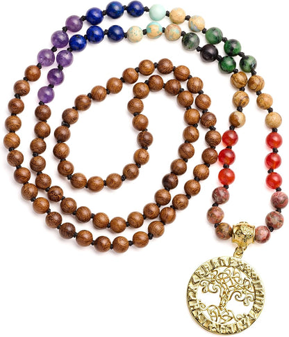 7 Chakra 108 Mala Beads Bracelet Real Gemstone Yoga Meditation Hand Knotted Mala Prayer Bead Necklace