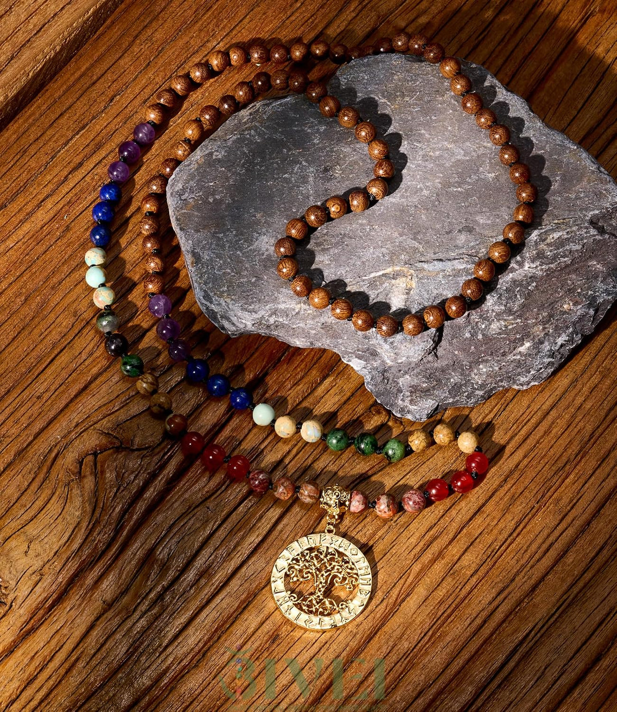7 Chakra 108 Mala Beads Bracelet Real Gemstone Yoga Meditation Hand Knotted Mala Prayer Bead Necklace
