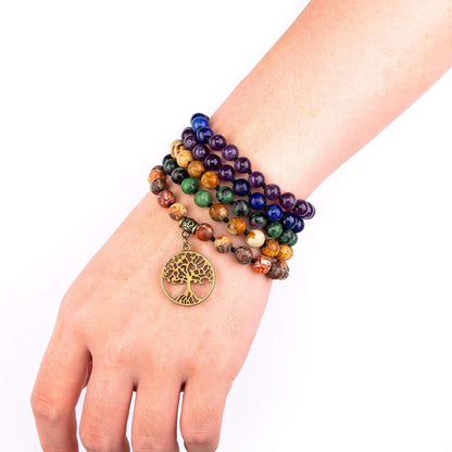7 Chakra 108 Mala Beads Bracelet Real Gemstone Yoga Meditation Hand Knotted Mala Prayer Bead Necklace