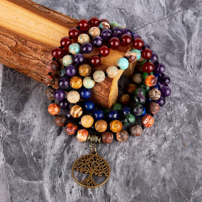 7 Chakra 108 Mala Beads Bracelet Real Gemstone Yoga Meditation Hand Knotted Mala Prayer Bead Necklace