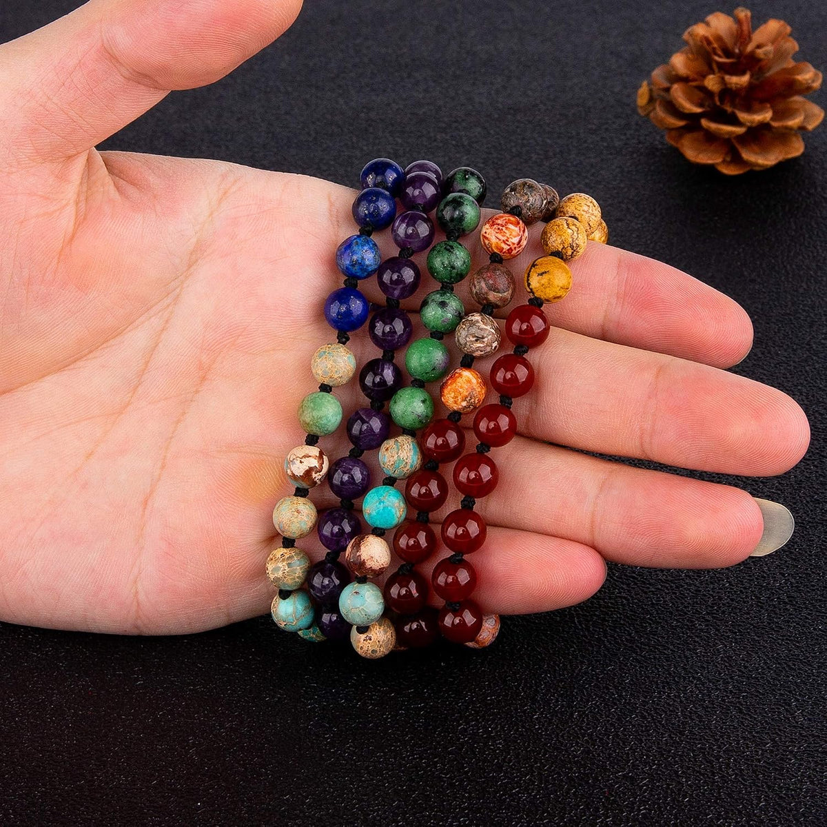 7 Chakra 108 Mala Beads Bracelet Real Gemstone Yoga Meditation Hand Knotted Mala Prayer Bead Necklace