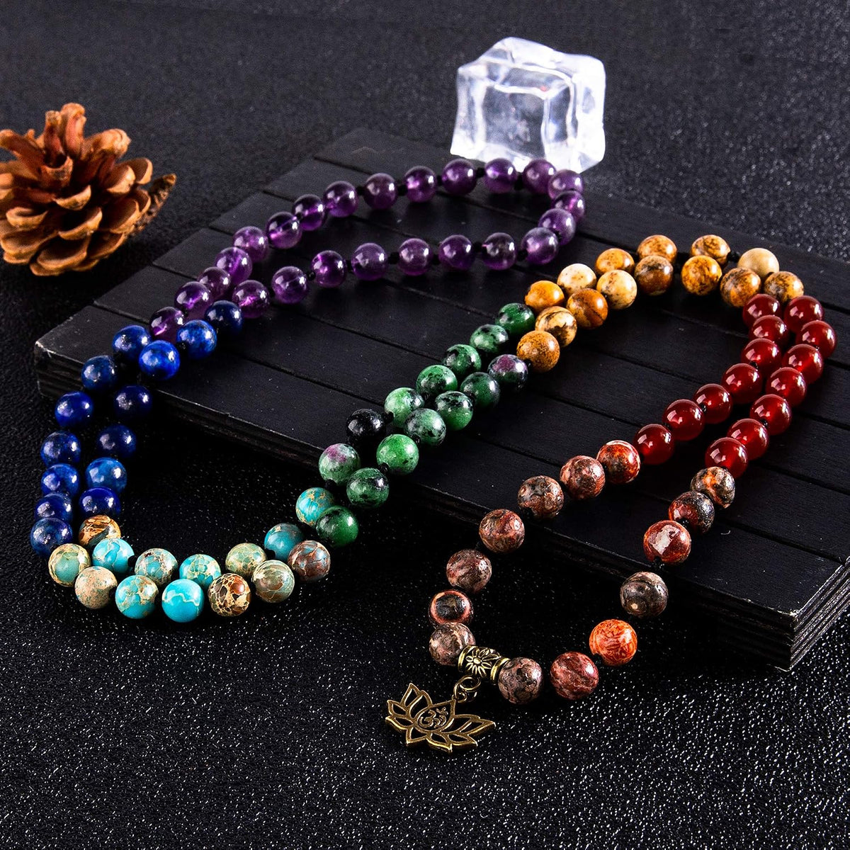7 Chakra 108 Mala Beads Bracelet Real Gemstone Yoga Meditation Hand Knotted Mala Prayer Bead Necklace